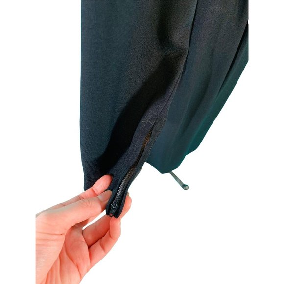 Vintage 1950s Black Cocktail Dress Off The Shoulder Bow Belt Sheath | W 26" - Picture 7 of 10